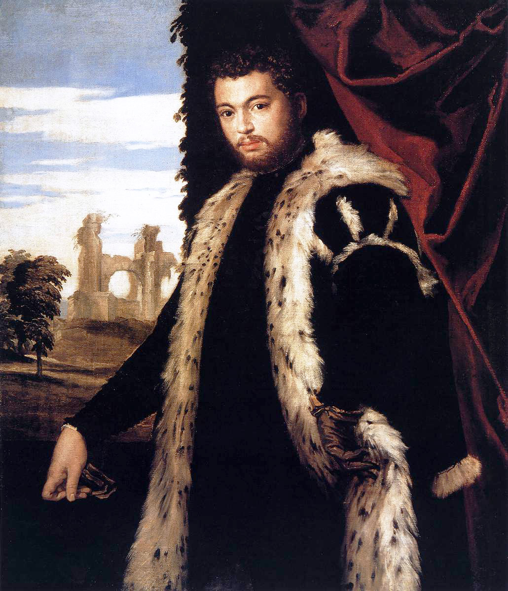 portrait of a young man wearing lynx fur